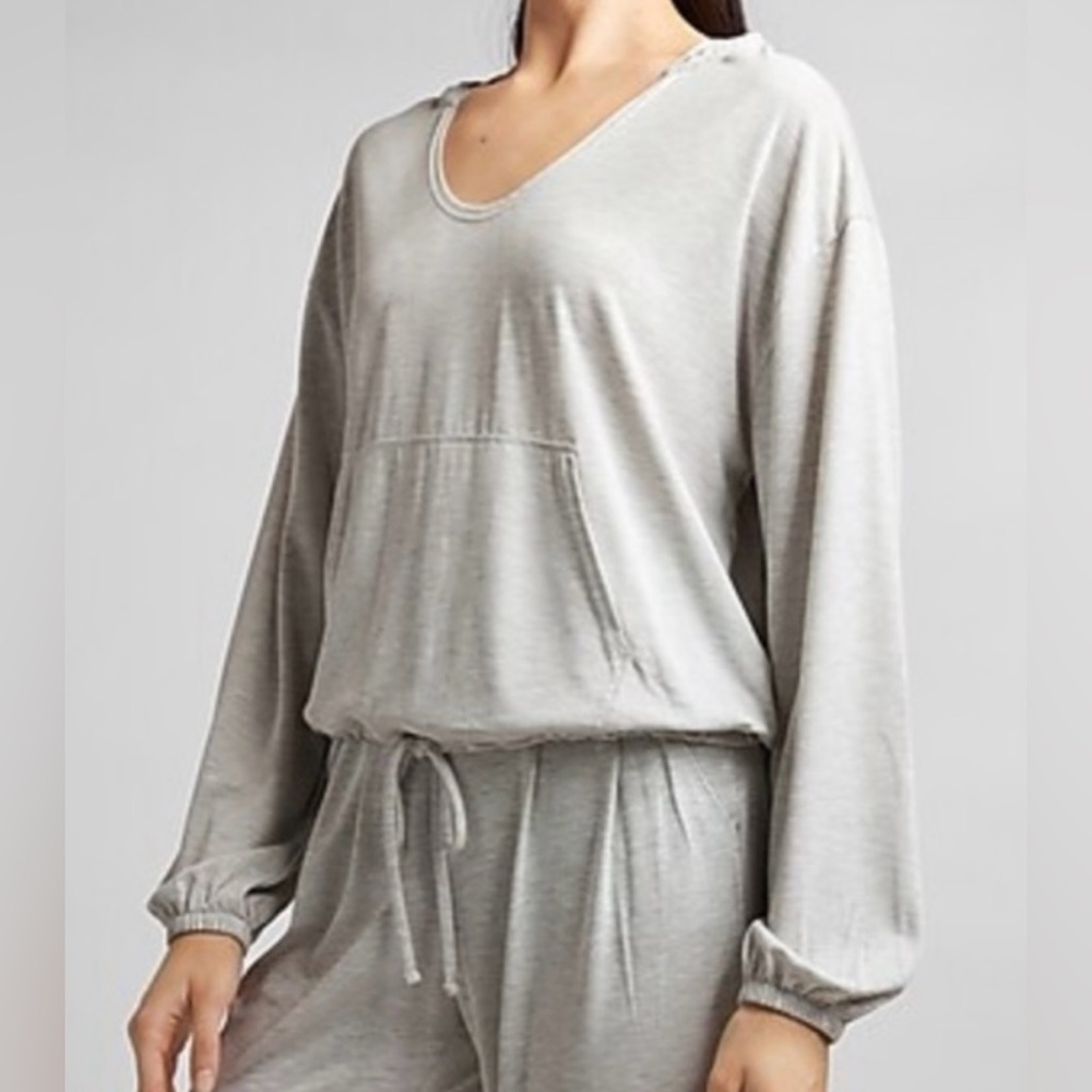 Express silky sueded jersey hooded tie front sweatshirt